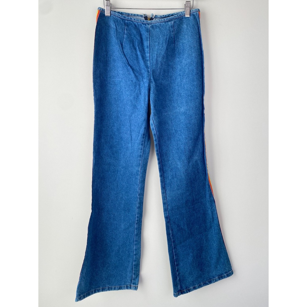 Vintage Womens 70s Flare Jeans M Blue Rainbow LA Connection‎ USA Hippie Rare